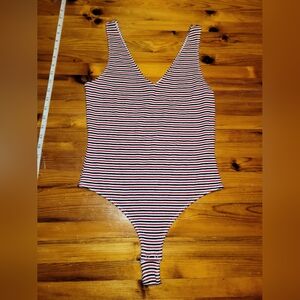 Garage Red White And Blue Striped Bodysuit Top